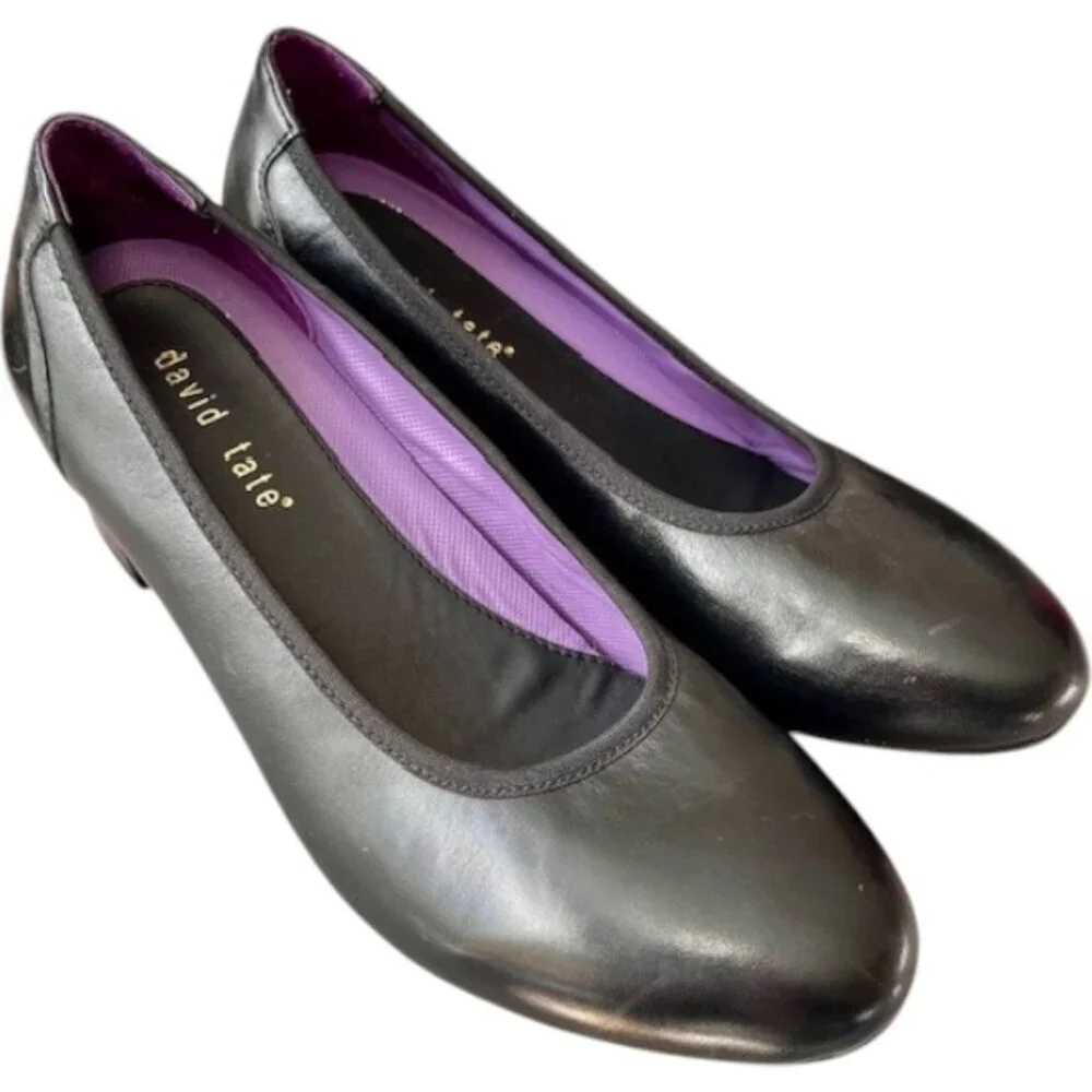 David Tate Simona Block Heel Leather Pumps - Black - 10 Wide